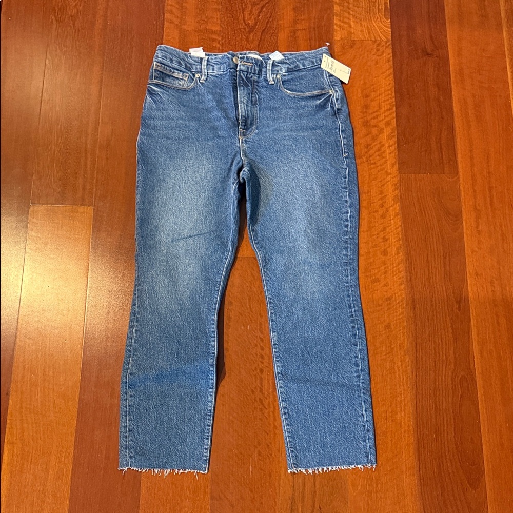 Good American Cropped High-Rise Straight Jeans - Medium Blue